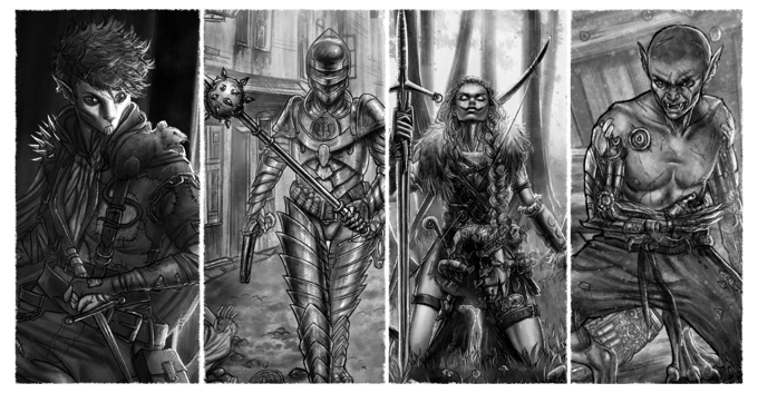 A photo depicts four characters from TTRPG Crucible of Aether