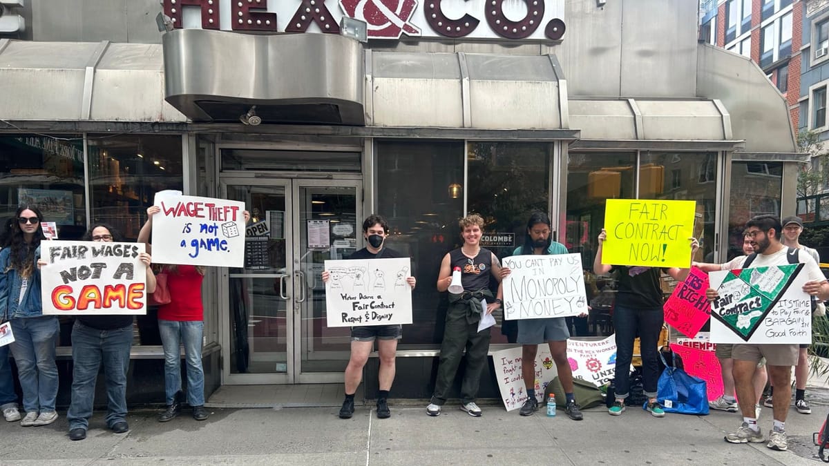 Tabletop Workers Union protest alleged union-busting from Hex&Co management