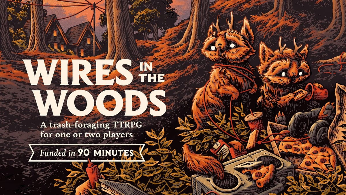 Wires in The Woods: a solo/two-player trash foraging game, now live on BackerKit.