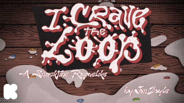 A game cover for I Crave the Loop. A whimsical font is superimposed over a wooden floor covered in spilt milk and breakfast c