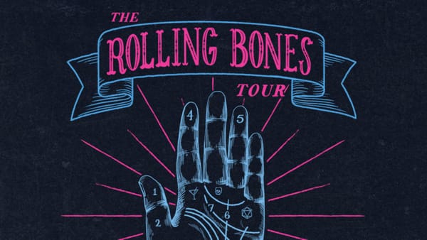 The Rolling Bones Tour poster with D&D themed palmistry art