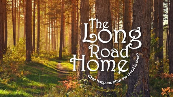 The long road home "what happens after the quest is over" against a forest background