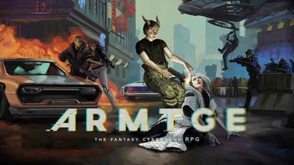 Armtge, a fantasy cyberpunk game. A dystopian city where riot police are combating people