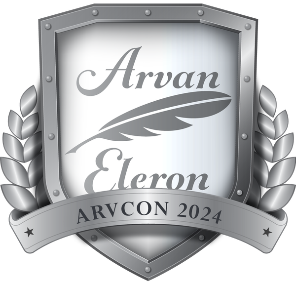 Arvan Eleron: ARVCON 2024 (shield with feather icon, surround by laurel leaves)