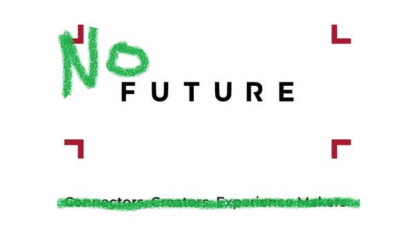 The Future publishing logo amended graffiti-style to say "NO FUTURE"