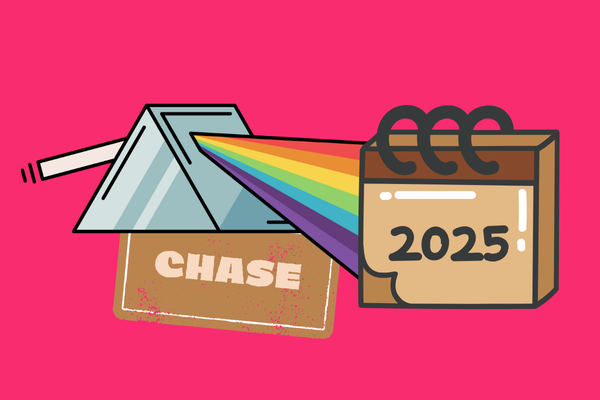 illustrated graphic of light hitting a prism, and the rainbow illuminates a 2025 calendar. A name sticker below reads "Chase"