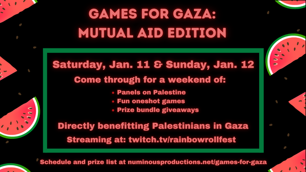 Games For Gaza Mutual Aid Event THIS Weekend!