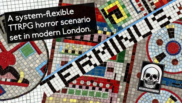 A mosaic features the word 'TERMINUS'. Overlaid text: 'A system-flexible TTRPG horror scenario set in modern London'.