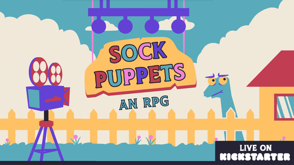 In a vector illustration, a sock pupept looks at the viewer with concern. A banner reads "Sock Puppets".